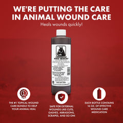 Underwood Horse Medicine, aplicación en caballo para heridas externas, uso práctico.