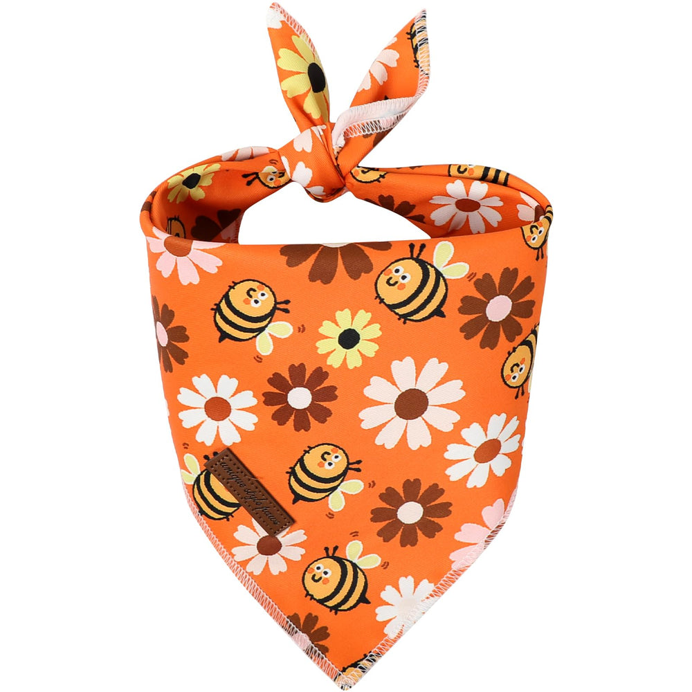 Bandana Unique Style Paws para perro con abeja y margarita, diseño floral llamativo.