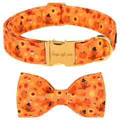 Collar Unique Style Paws Halloween con lazo calabaza, ideal para fiestas.