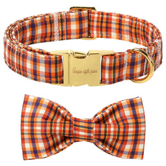 Collar Unique Style Paws de algodón con lazo naranja y rejilla, cómodo para paseos diarios.