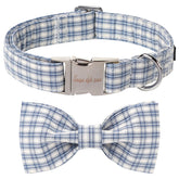 Collar Unique Style Paws con lazo azul y blanco, cómodo y a la moda.