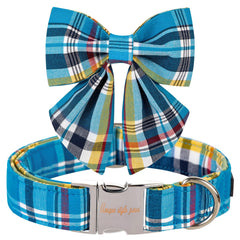 Unique style paws collar para perros a cuadros azul, cómodo para paseos diarios