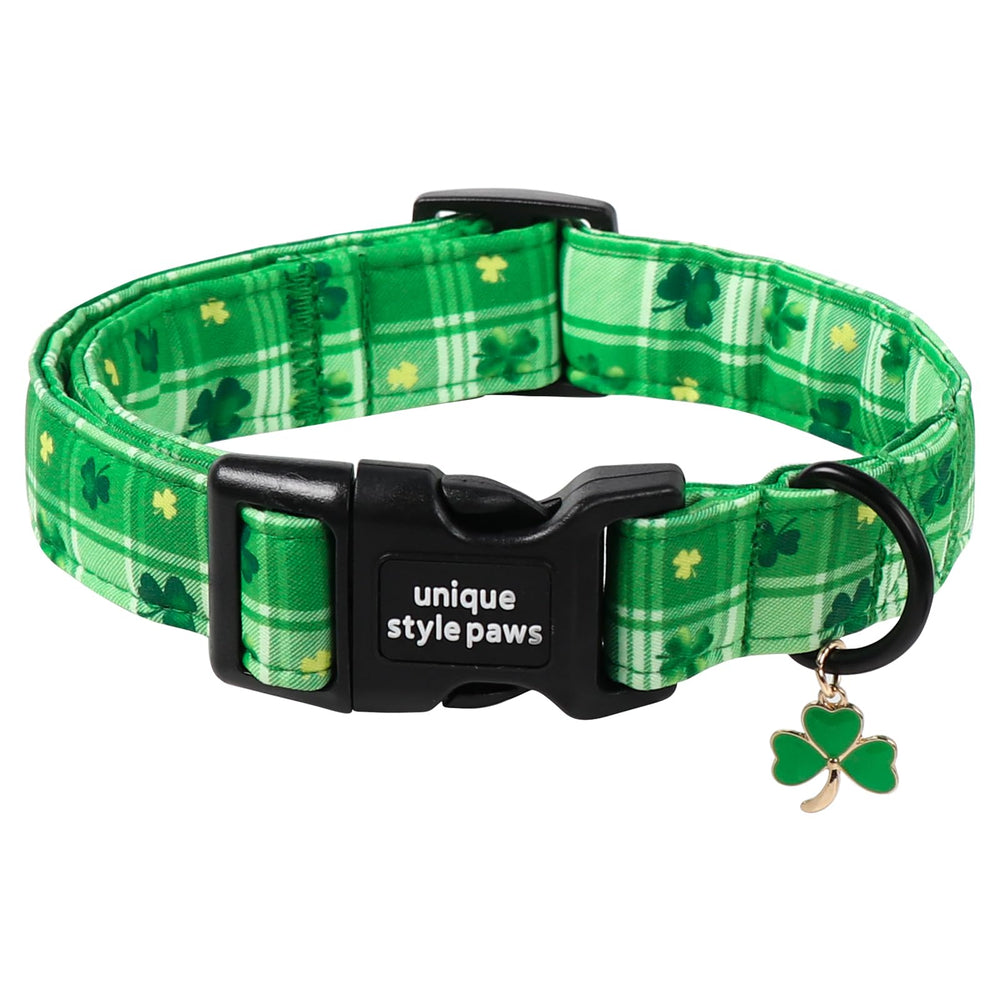 Collar Unique Style Paws con trébol verde y ajuste cómodo para todas las razas.