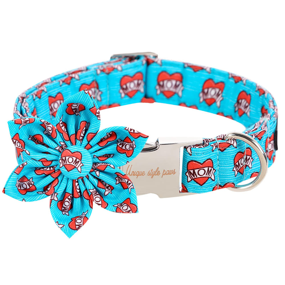Collar Unique Style Paws Valentín con flor, ideal para paseos con estilo.