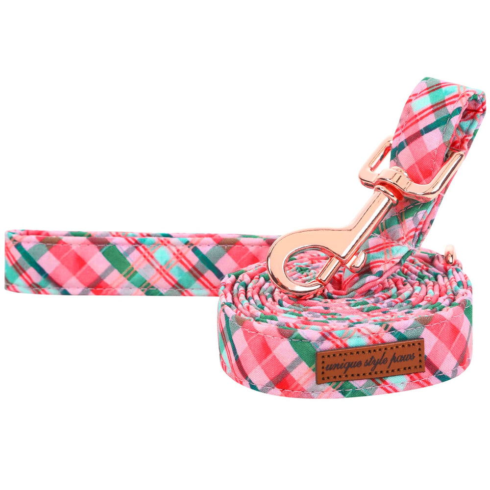 Correa para perro Unique style paws rosa-verde con cuadros, paseo cómodo diario