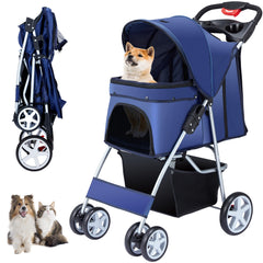 Unisakey carrito de paseo para mascotas, vista frontal, mejor movilidad para perros y gatos.