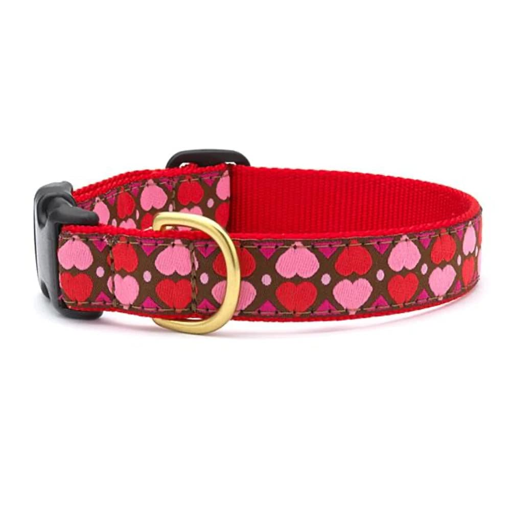 Collar de la marca Up Country con diseño de corazones de San Valentín, ideal para paseos.