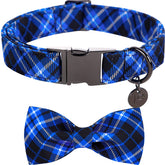UP URARA PUP collar con lazo azul de cuadros, perfecto para paseos elegantes.