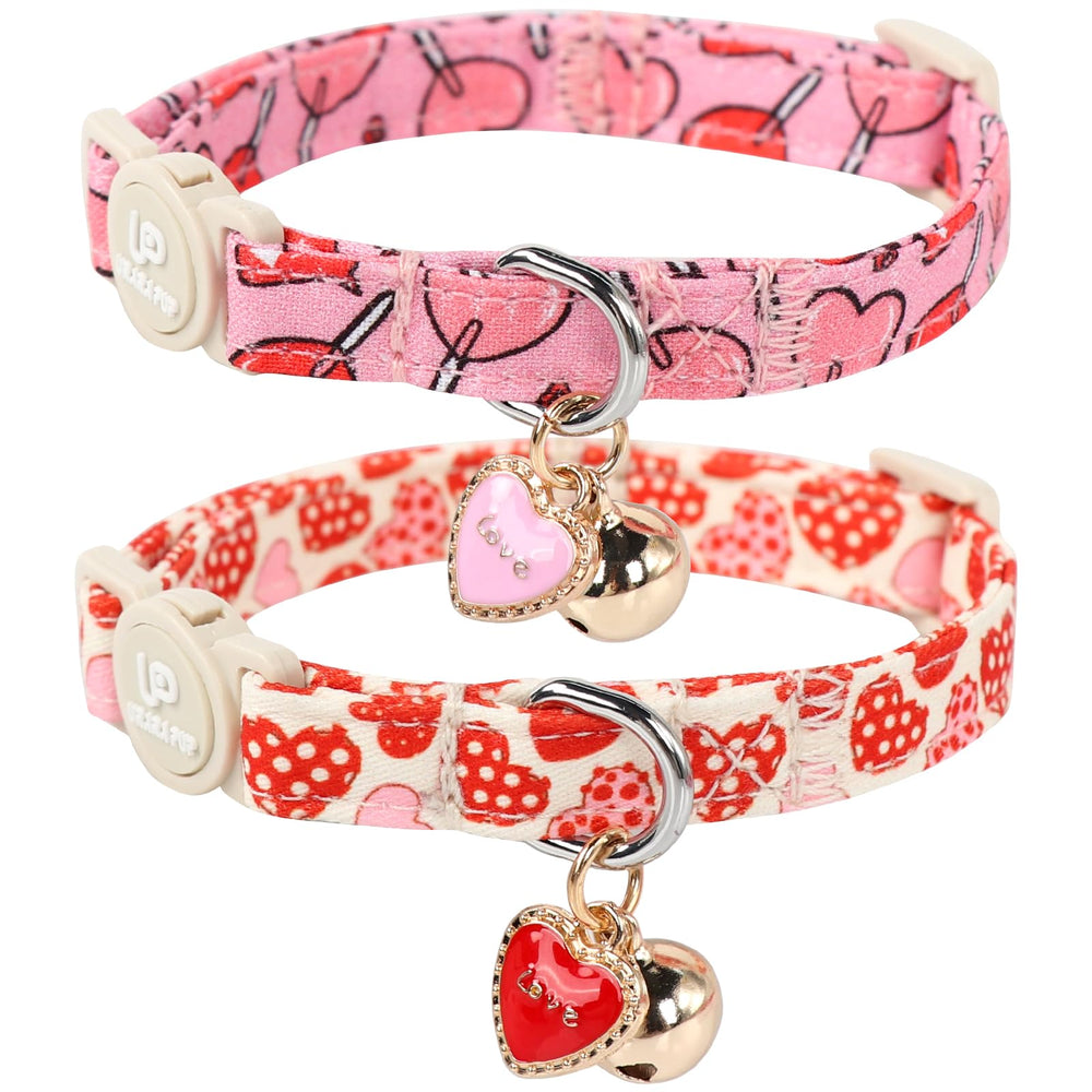 Collar UP URARA PUP para gatos con corazones rosas y hebilla de seguridad.
