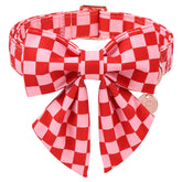 UP URARA PUP collar-perro-cuadros-rojo-blanco-lazo, ideal para paseos diarios.