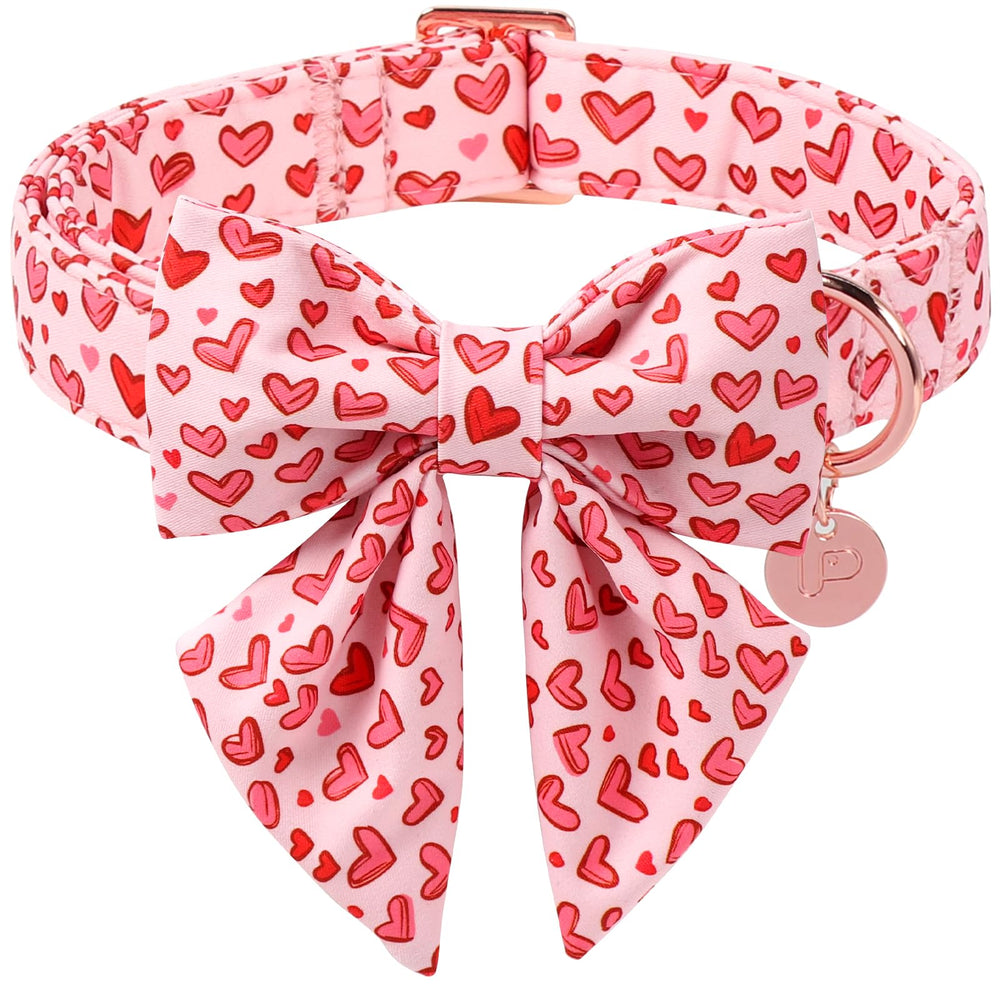 UP URARA PUP collar rosa cuadros con lazo, cómodo para paseos diarios.