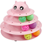 Upsky rodillo para gatos de tres niveles con bolas coloridas para juego interactivo.