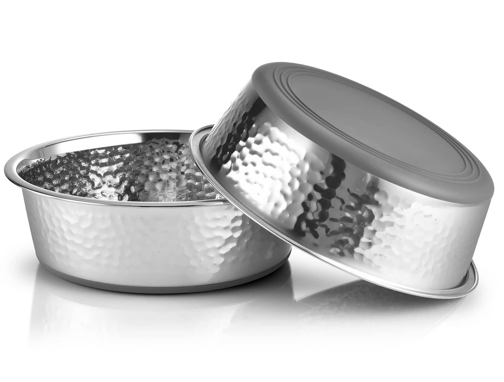 URBUDDIES plato para perro de acero inoxidable martillado, dos unidades en gris.