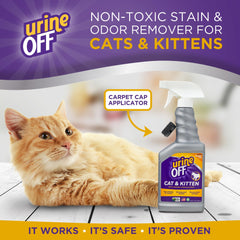 Aplicación de enzimas urineOFF para eliminar manchas de orina de gato
