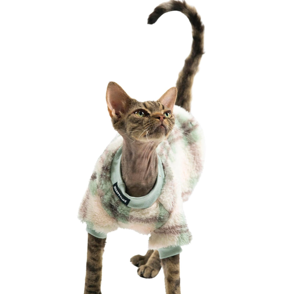 Urnat ropa felpa doble cara frente pullover, calor suave para gatos sin pelo