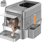 URPOWER caja de arena para gatos de acero inoxidable con tapa frontal para uso higiénico