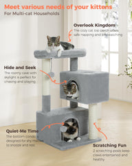 UYMI Torre Gato: plataforma superior acolchada para observar desde arriba.