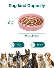 Comedero cerámico rosa con diseño de laberinto para perros, estimula la curiosidad