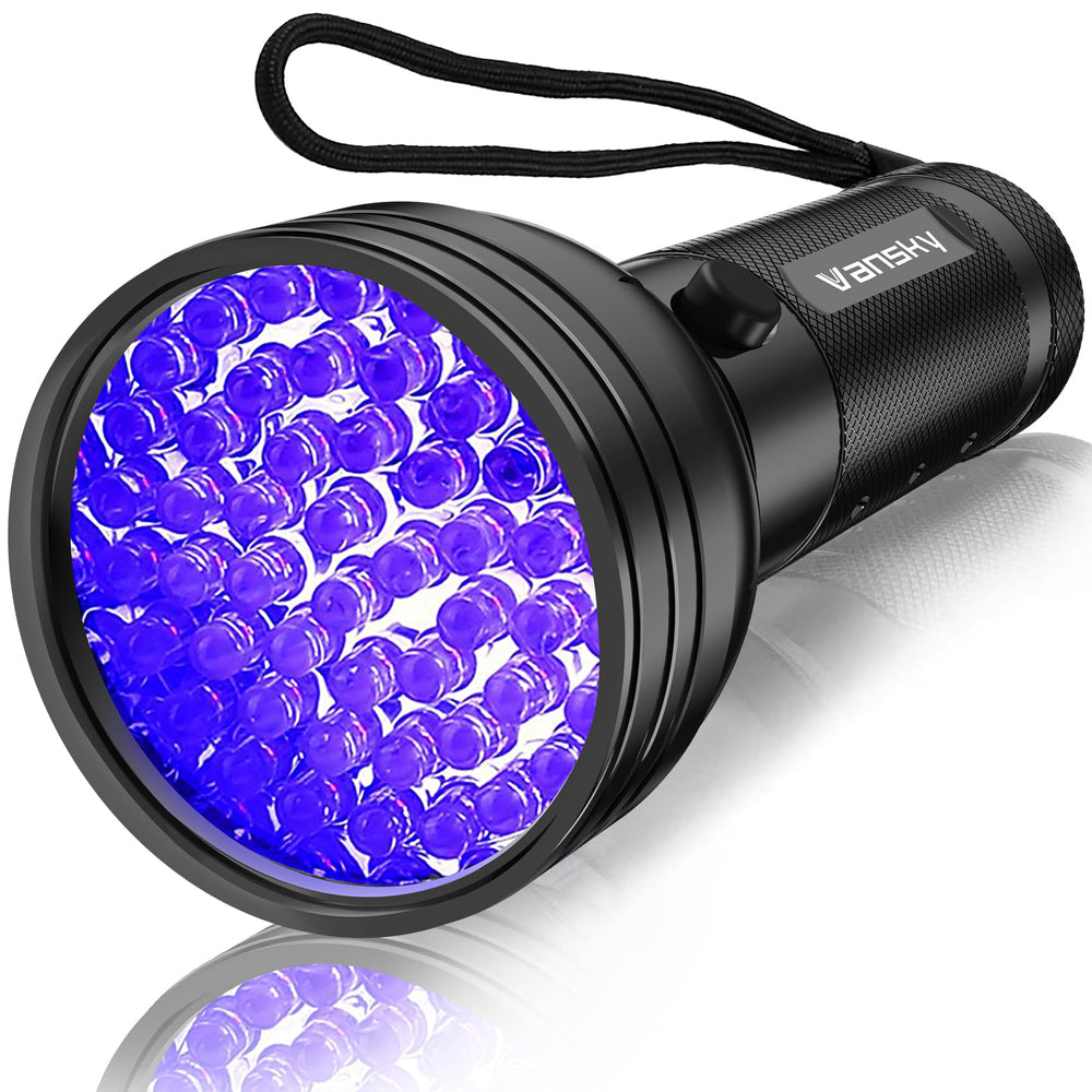Linterna UV Vansky detecta manchas invisibles en alfombras para limpieza precisa.
