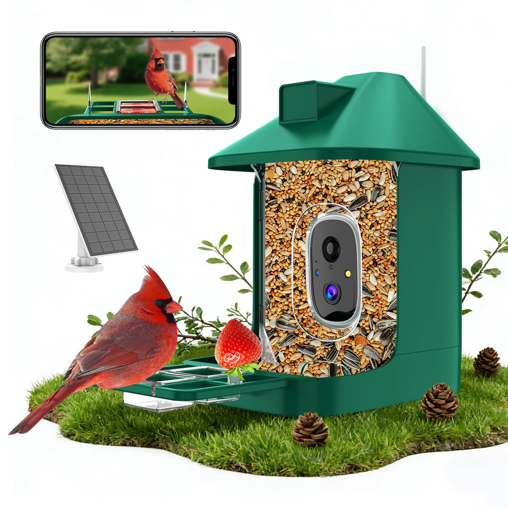 Vatjubi alimentador con camara, vista frontal para vigilar aves en tu jardín