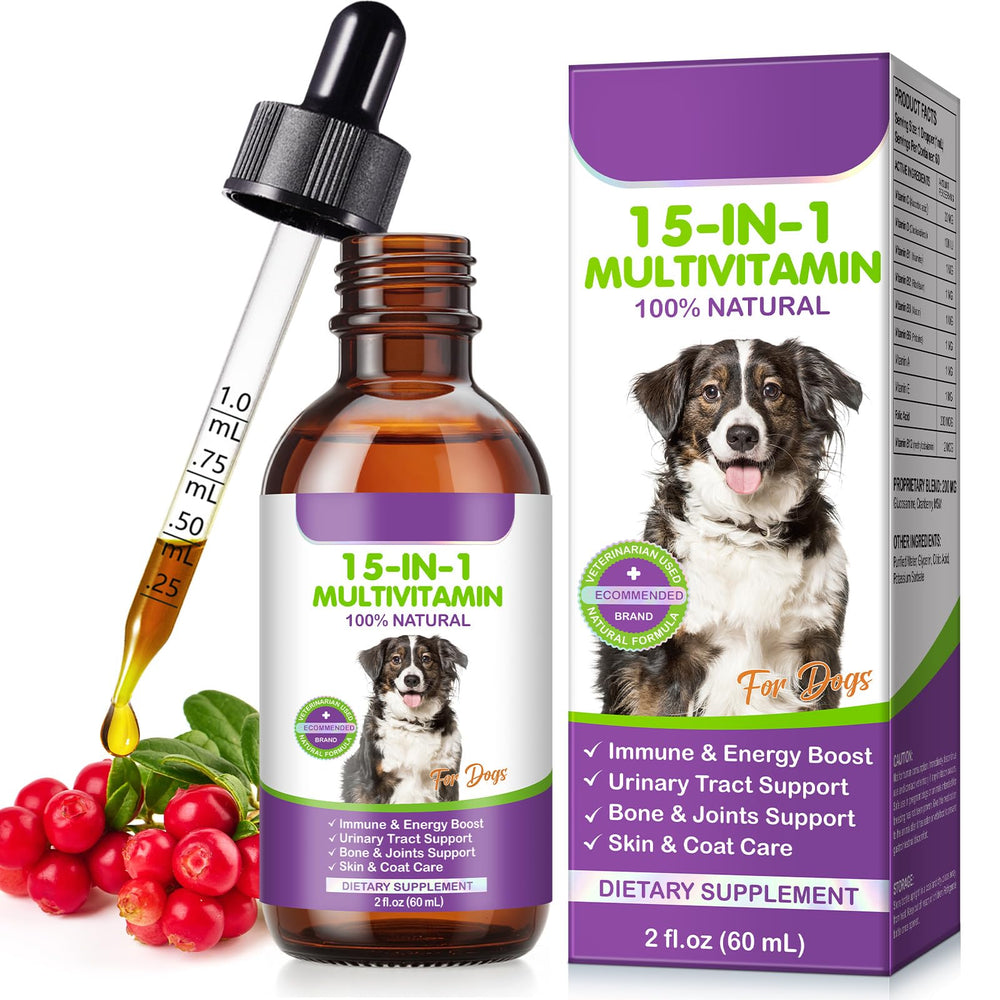 Gotas multivitamínicas Vceeoy para perro, botella vertiendo, apoyo inmunitario