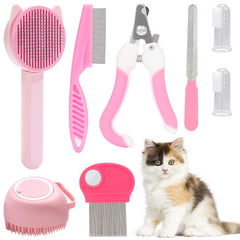 Kit VCZONE 8 cepillos para gatos: limpieza suave y rutina diaria del pelaje.