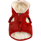 Chaqueta Vecomfy para perro con capucha roja, talla S, ideal para paseos fríos.