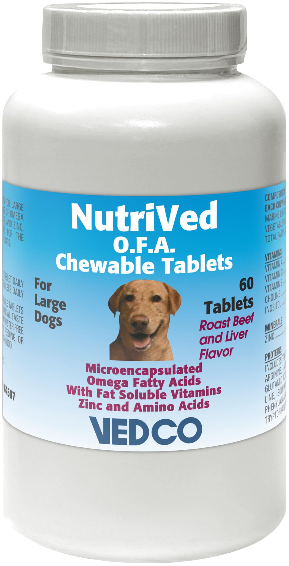 Vedco Nutrived O.F.A. tabletas masticables para perros grandes, favorecen piel y pelaje saludables