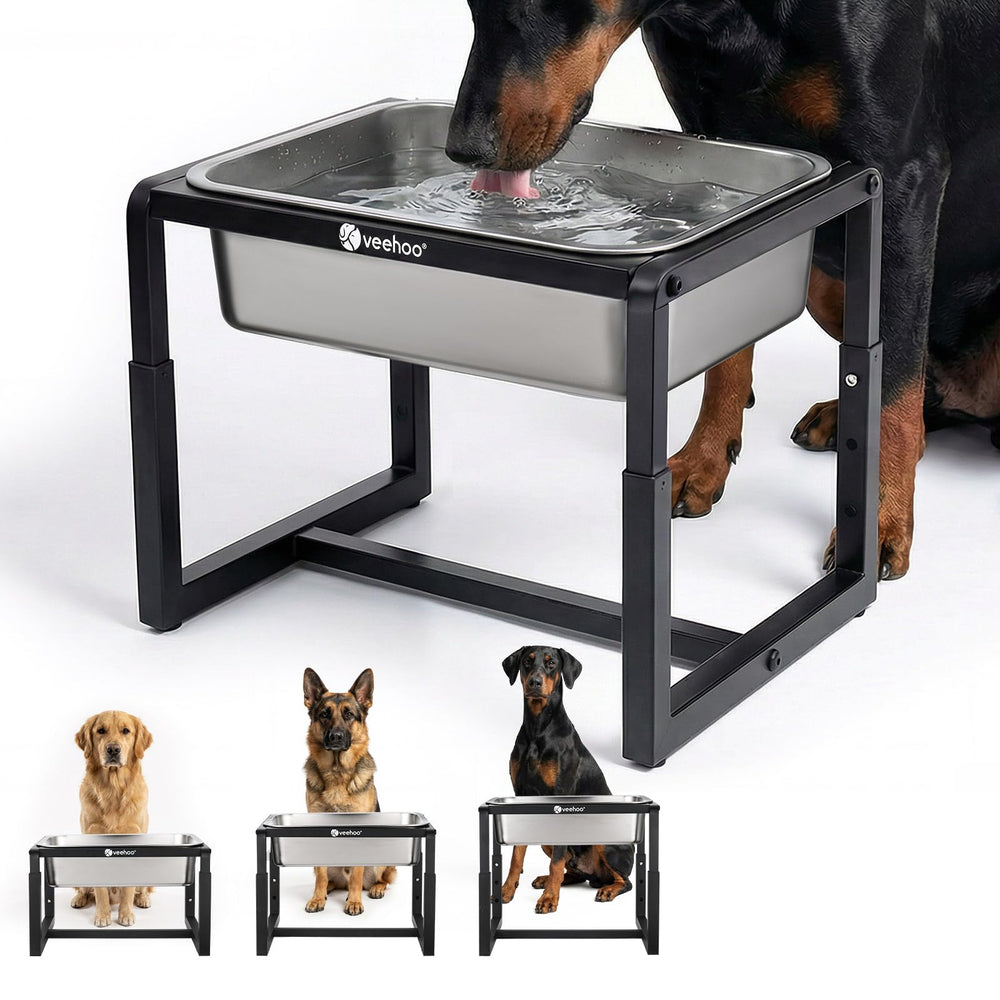 Bebedero alzado de Veehoo en acero inoxidable para perros grandes, alta capacidad.