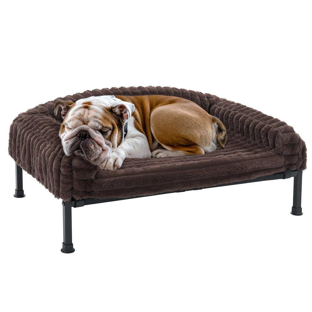 Cama elevada Veehoo para perros pequeños con borde acolchado y respaldo seguro.