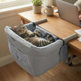 Cama de escritorio Veehoo para gato adherida al borde, ahorro de espacio.