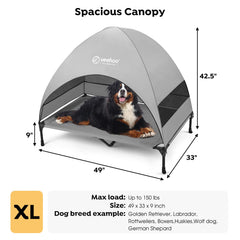 Cama para perros grandes en camping o playa, amplia y estable para descanso al aire libre.