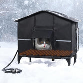Veehoo casa-gatos-calentada-exterior con base elevada mantiene al felino seco y cálido.