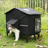 Casa para gatos Veehoo exterior con base elevada mantiene seco y cálido.