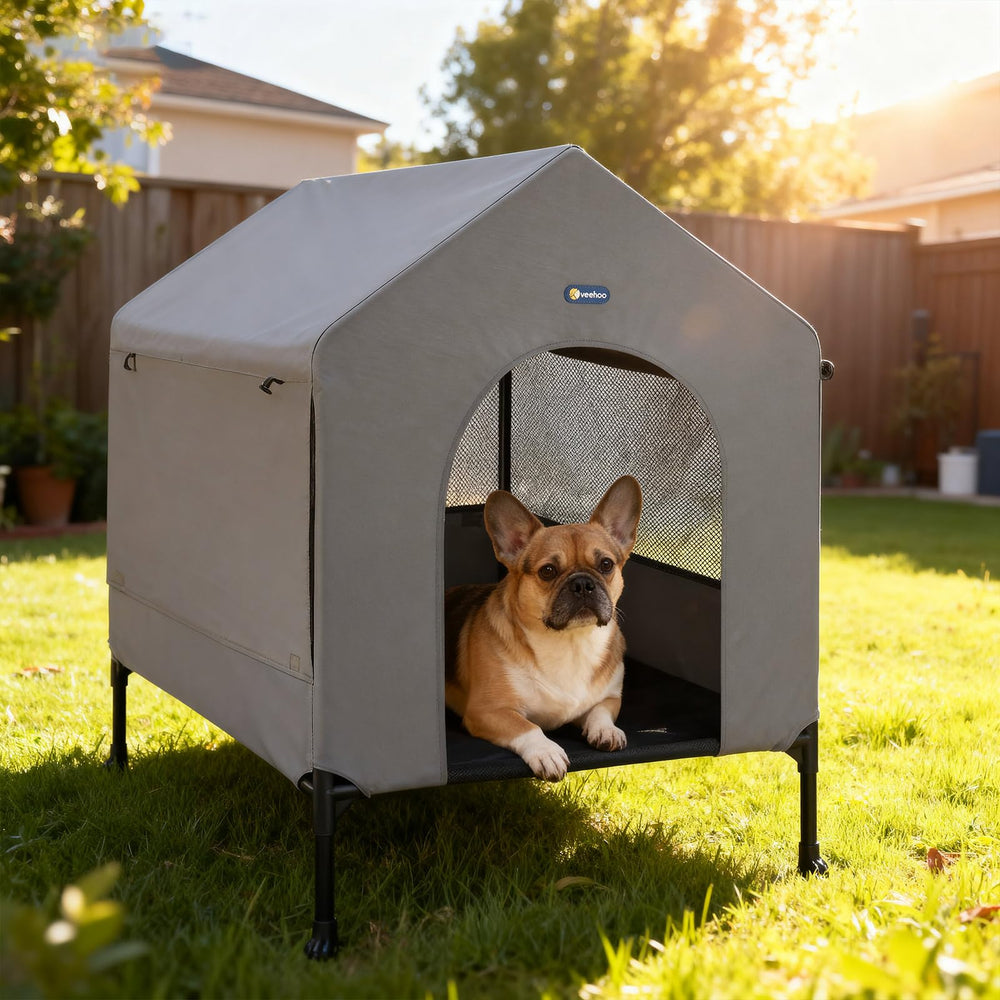 Veehoo casa para perros de 29 pulgadas, elevada para descansar al aire libre