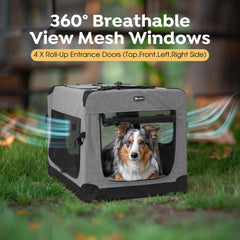Veehoo jaula para perros con cuatro puertas facilita entrada y salida.
