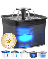 Fuente Veken 95oz con cascada en flor, atractiva para mascotas y fomenta la hidratación.