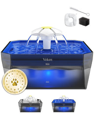 Fuente de agua Veken para gatos con capacidad 50 oz y recargas menos frecuentes.