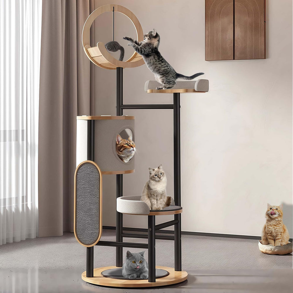 Venuvits Cat Tree 66in con perchas para juego seguro y cómodo.