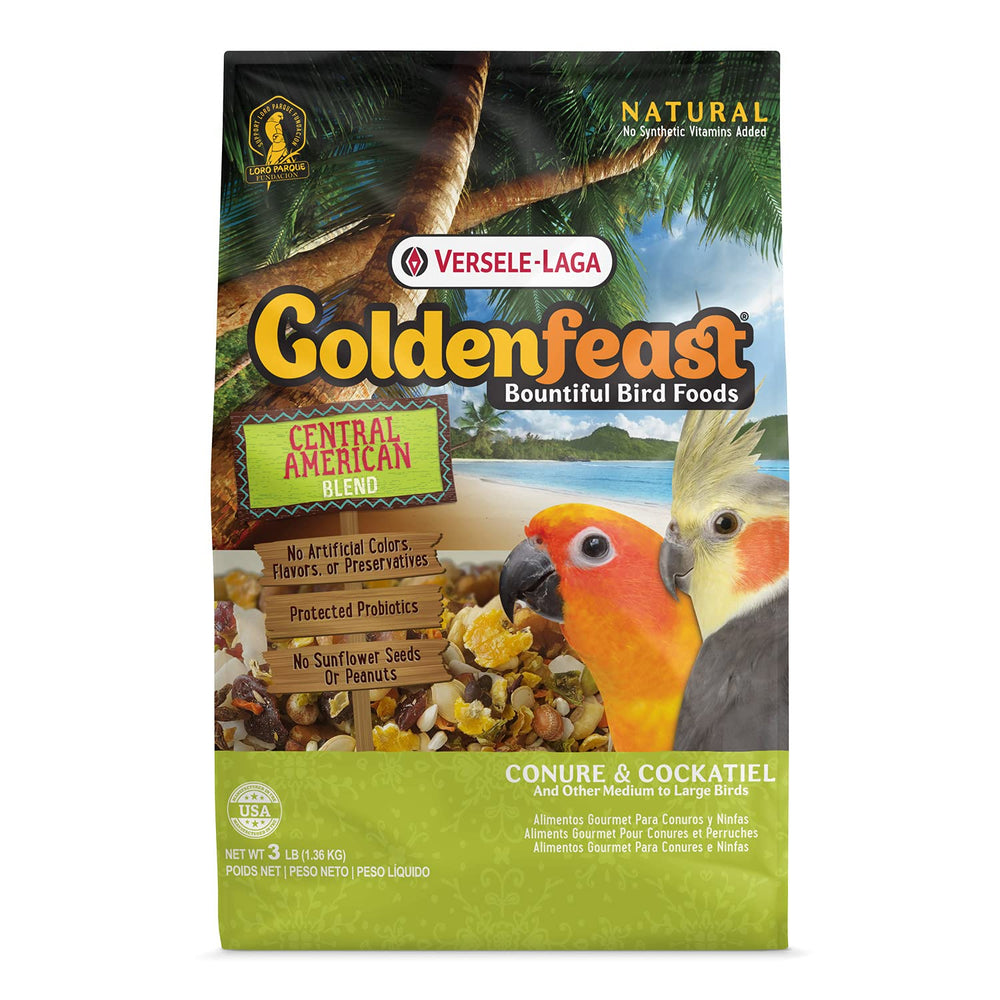 Versele-Laga Goldenfeast Mézcla Centroamericana en bolsa de 3 lb, alimento natural para aves.