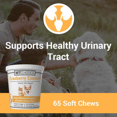 Vet Classics Cranberry Comfort: gomitas blandas en mano para apoyo urinario.