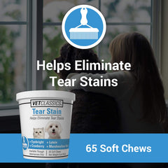 Vet Classics polvo para manchas de lágrimas en perros y gatos, fácil administración diaria.