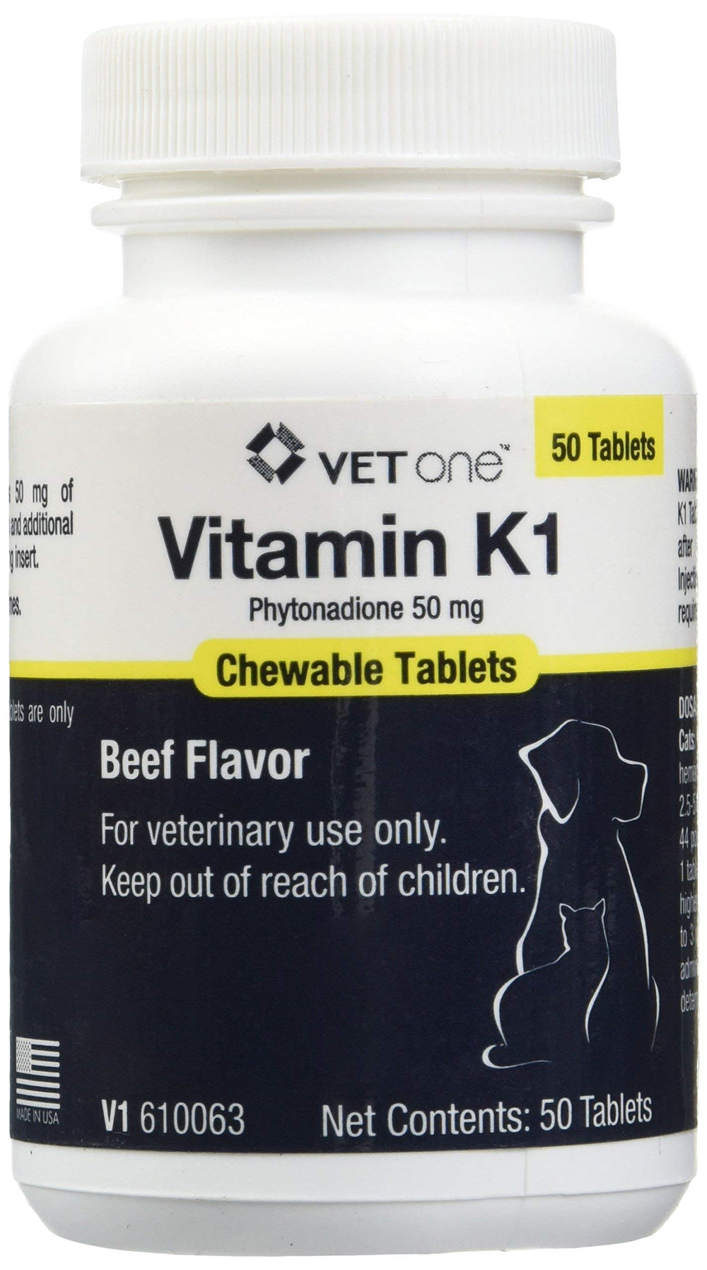 Vet One Vitamin K1, tabletas masticables, fácil administración para mascotas.