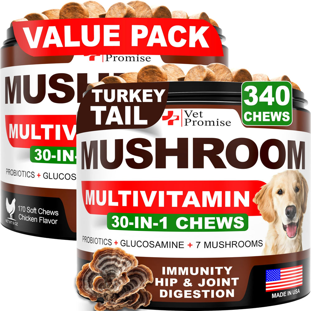Vet Promise cola de pavo para perros, masticables que apoyan inmunidad y vitalidad diaria.