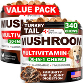 Vet Promise cola de pavo para perros, masticables que apoyan inmunidad y vitalidad diaria.