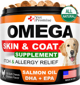 Vet Promise Omega-3 para perros en botella de salmón; apoyar piel y pelaje.