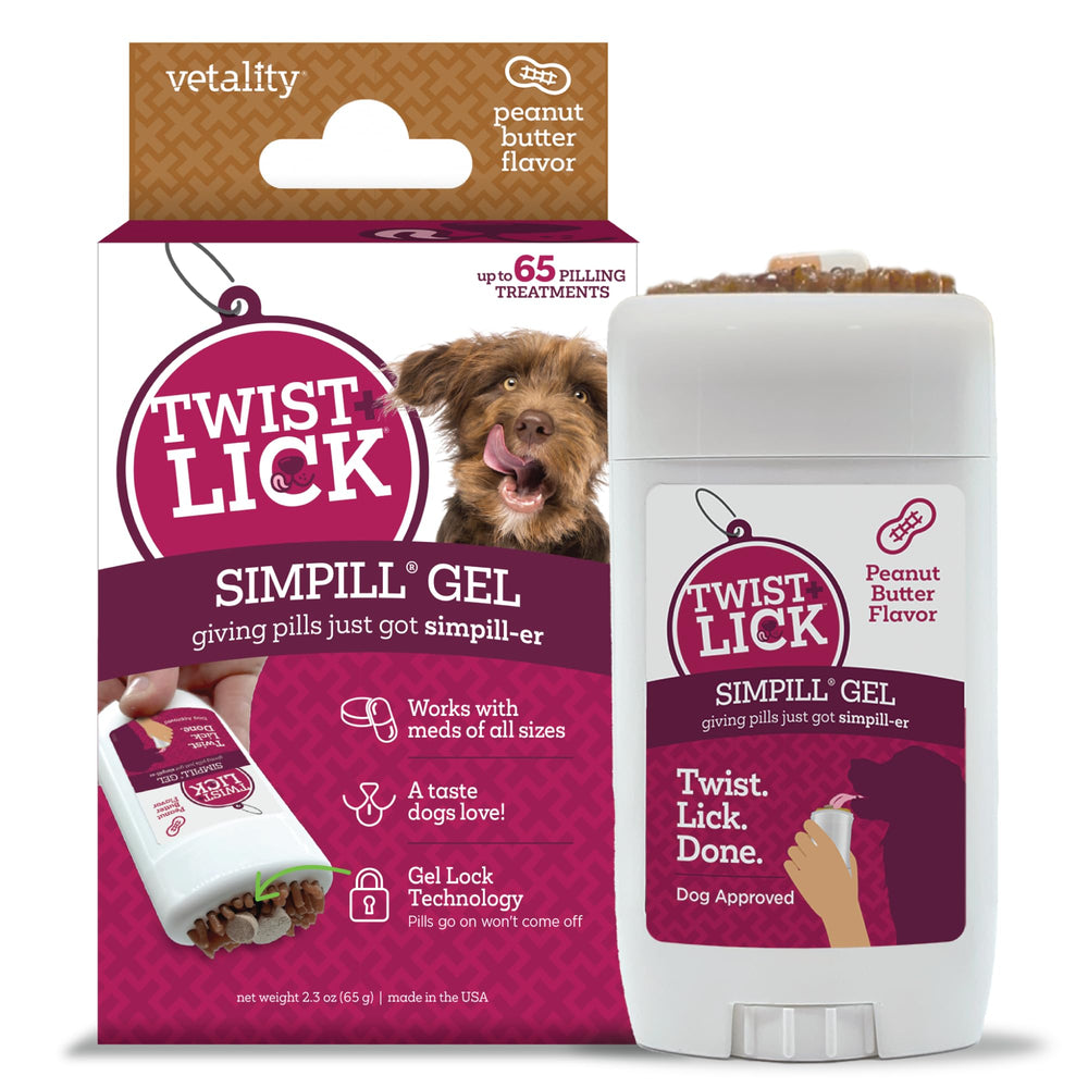 Vetality Twist + Lick SimPill, bote del tratamiento para perros, facilita la medicación diaria.