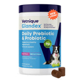Glandex de Vetnique, masticables sabor bacon para perros que apoyan la salud intestinal diaria.