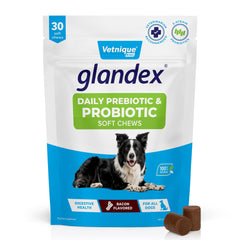 Vetnique Glandex probióticos para perros con sabor bacon, masticables para apoyar la salud intestinal