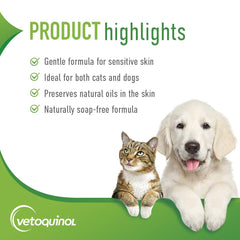 Champú Aloe y Oatmeal de Vetoquinol con aroma a coco para una ducha agradable.